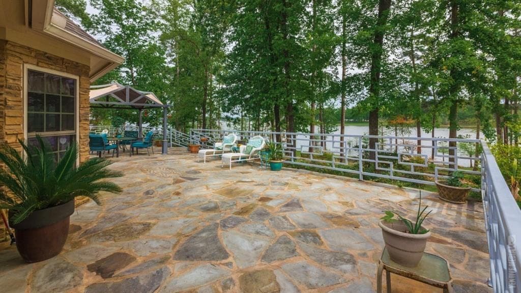 Flagstone patio overlooking the lake