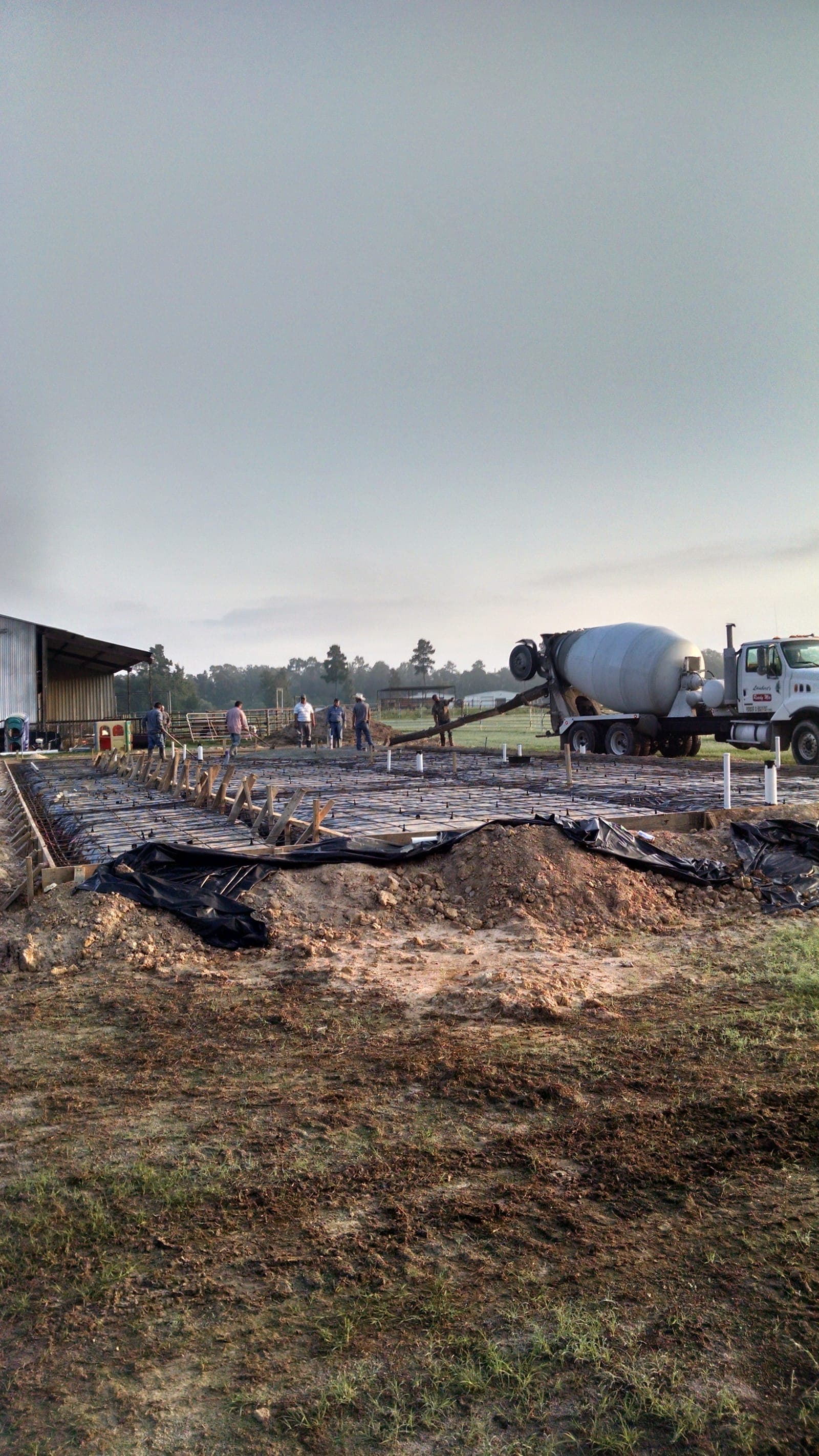 Foundation pour with crew and mixer truck