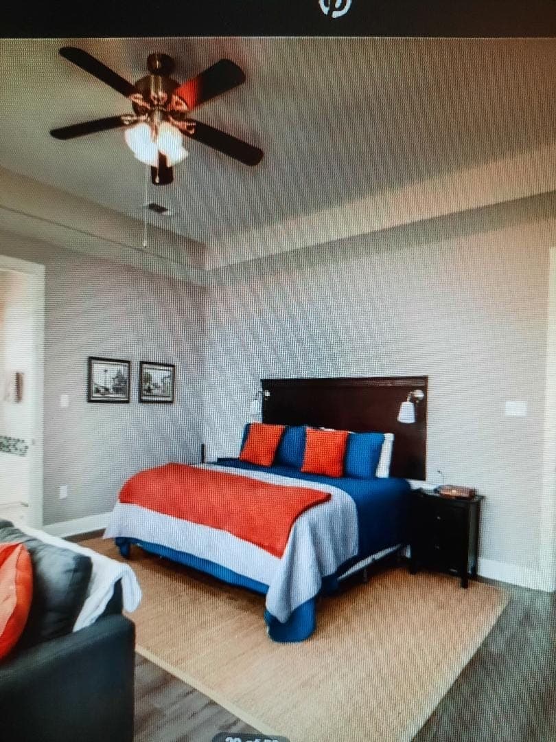 Primary bedroom with tray ceiling